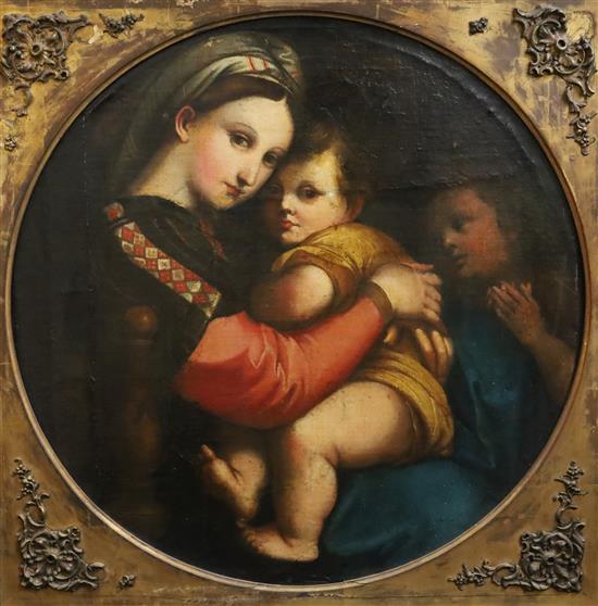 Early 19th century Italian School Madonna della sedia, after Raphael tondo 27.5in.